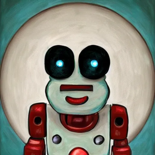 Image similar to a cute robot with uwu eyes painted by brian despain
