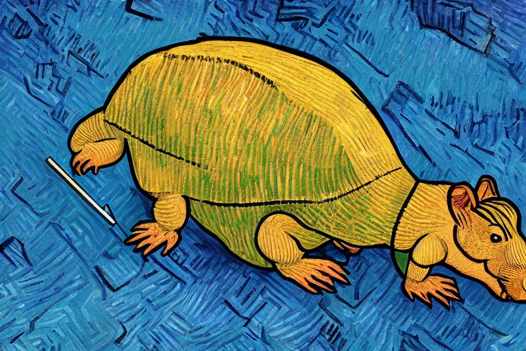 Image similar to an armadillo smoking a joint by vincent van gogh, digital art,