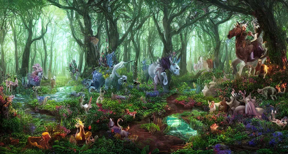 Prompt: Enchanted and magic forest, by Steve Argyle