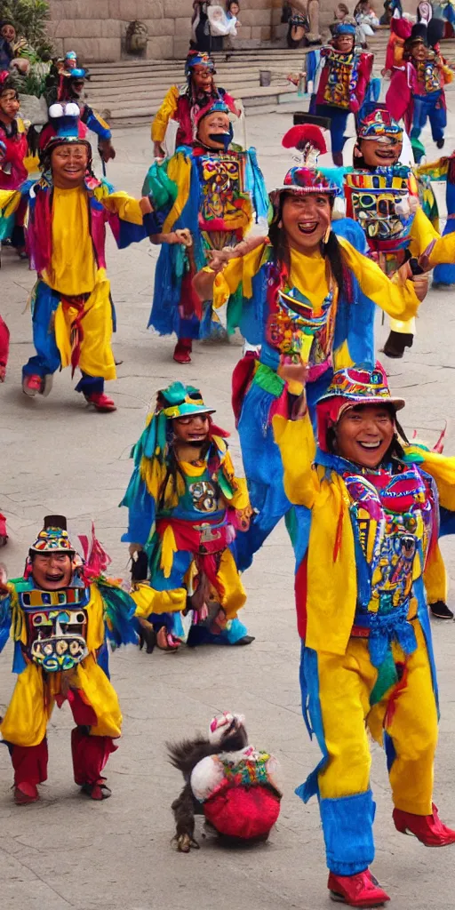 Image similar to extremely happy dancing inca robots