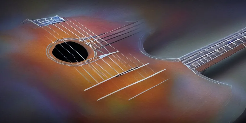 Prompt: a beautiful scenery in the shape of half a guitar, wide angle, super highly detailed, professional digital painting, artstation, concept art, smooth, sharp focus, no blur, no dof, extreme illustration, unreal engine 5, photorealism, hd quality, 8 k resolution, cinema 4 d, 3 d, beautiful, cinematic, art by tim burton