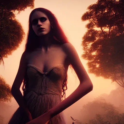 Prompt: photographic portrait of a stunningly beautiful gothic amazonian female in soft dreamy light at sunset, contemporary fashion shoot, by edward robert hughes, annie leibovitz and steve mccurry, david lazar, jimmy nelsson, breathtaking, 8 k resolution, extremely detailed, beautiful, establishing shot, artistic, hyperrealistic, beautiful face, octane render