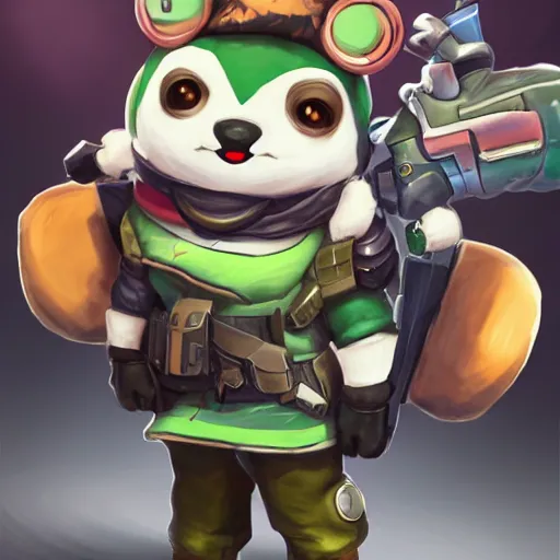 Image similar to teemo as an overwatch character, highly detailed, streets of kings row