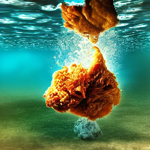 Image similar to fried chicken, splash underwater! photoshop edit, golden ratio