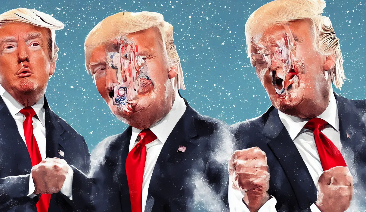 Image similar to a portrait of donald trump and joe biden having a fist fight, art station, digital art