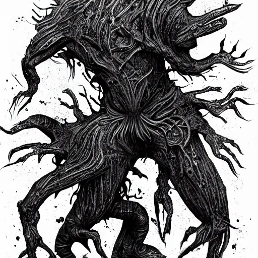 Prompt: black and white illustration creative design, monster, body horror