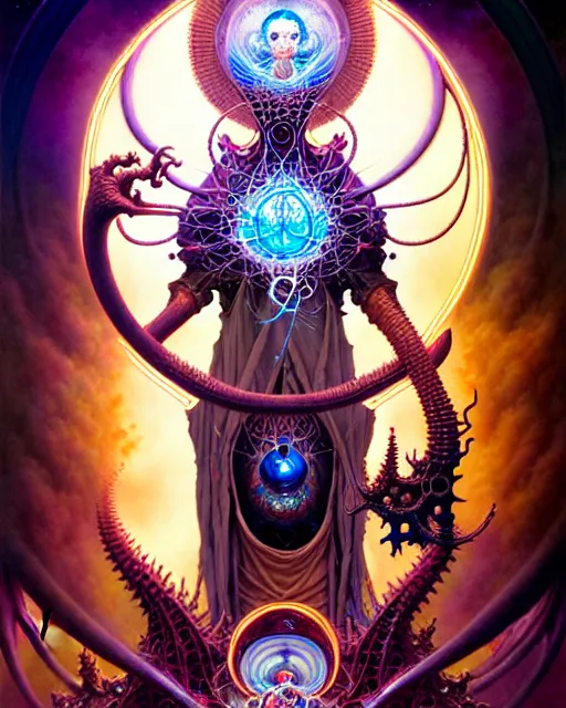 Image similar to the hierophant tarot card, fantasy character portrait made of fractals, ultra realistic, wide angle, intricate details, the fifth element artifacts, highly detailed by peter mohrbacher, hajime sorayama, wayne barlowe, boris vallejo, aaron horkey, gaston bussiere, craig mullins