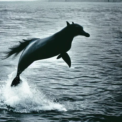 Image similar to a horse dolphin hybrid, nature photography, 35 mm film