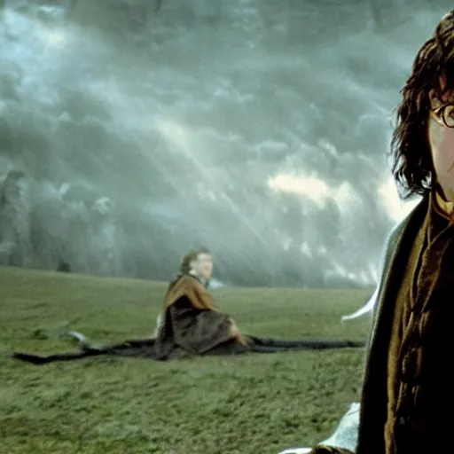 Image similar to Film still of Harry Potter in Lord of the Rings: The Return of the King