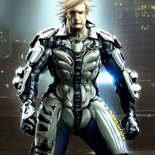 Image similar to Bob Odenkirk as Monsoon from Metal Gear Rising, photorealistic, Cinematic Lighting,