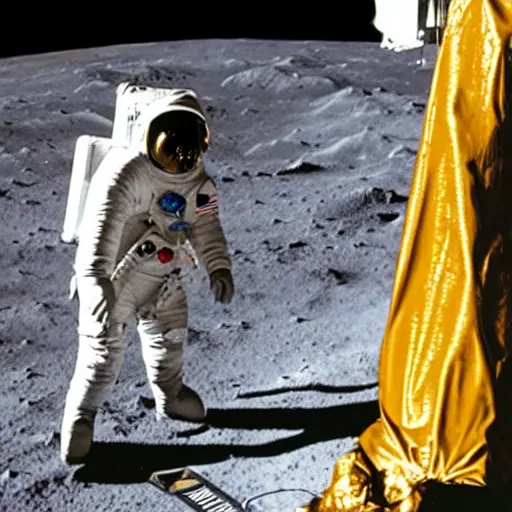 Image similar to An astronaut using a public payphone on the moon, NASA archival photo