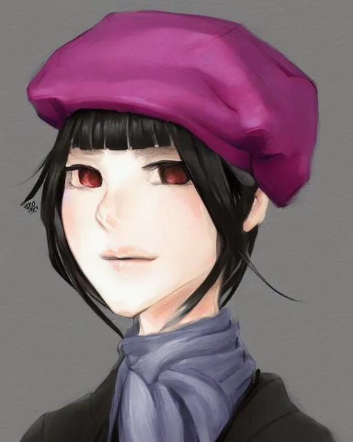 Image similar to girl with beret, drawn by Yueko, trending on Artstation