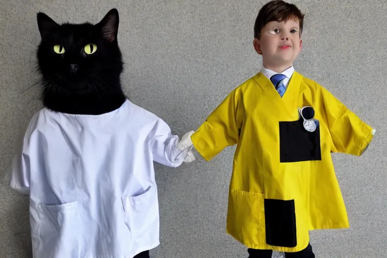 Image similar to photo of the black cat wearing a doctor's smock