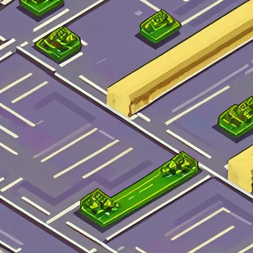 Image similar to front on isometric bismuth city streets, front on isometric video game