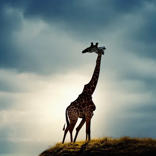 Prompt: giraffe standing on a giraffe, sharp focus, volumetric light, high details