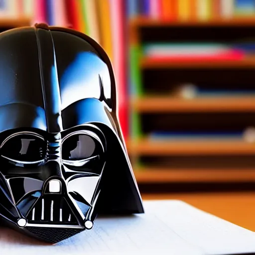 Prompt: Darth Vader studying at school, photo realistic, award-winning, highly-detailed