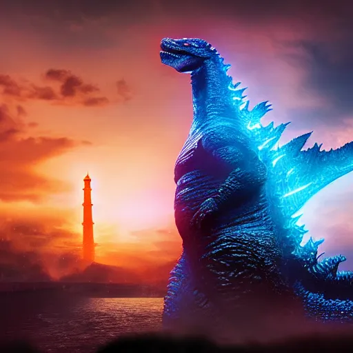 Prompt: godzilla near taj mahal, majestic, breathtaking, film still from godzilla king of monsters, 8 k, unreal engine 5 rendering, hyper realistic, global illumination, radiant lighting, clear image