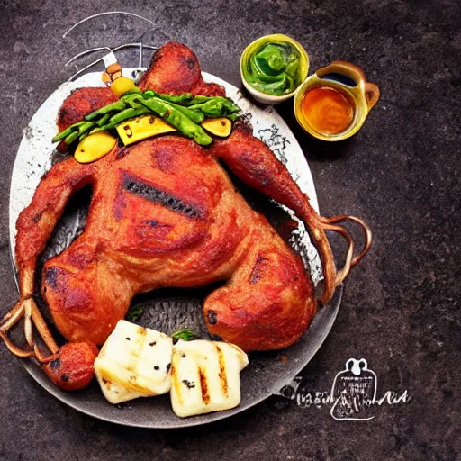 Prompt: Food photography award winning rotisserie grilled Mickey Mouse on a platter