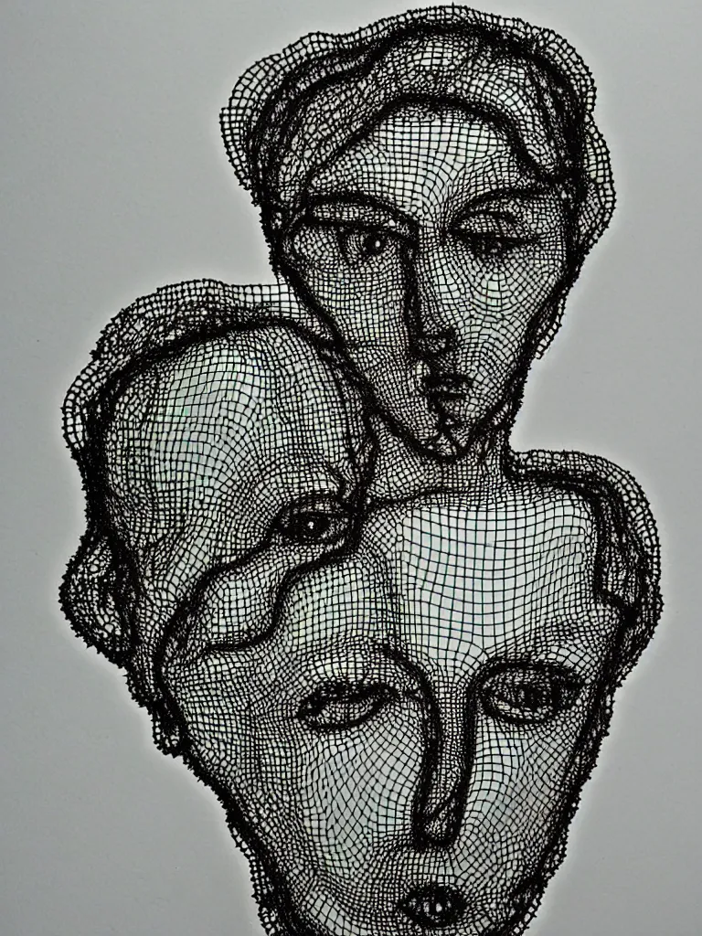 Image similar to wire art 3 d portrait inspired a character by egon schiele