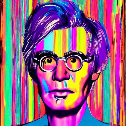 Image similar to An extremely psychedelic portrait of Andy Warhol, surreal, LSD, face, detailed, intricate, elegant, lithe, highly detailed, digital painting, artstation, concept art, smooth, sharp focus, illustration