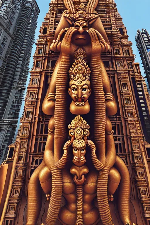 Image similar to high quality 3 d baroque biomorphic hanuman! buildings in mumbai!! centre, highly detailed, cinematic smooth, berenice abbott & john j. park, dramatic morning light, wide shot, high angle, uhd 8 k, sharp focus