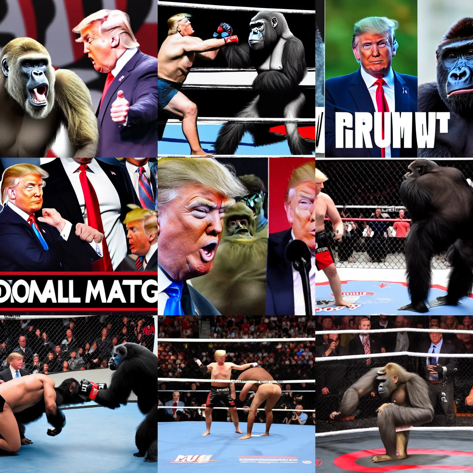 Prompt: donald trump versus a gorilla mma cage match