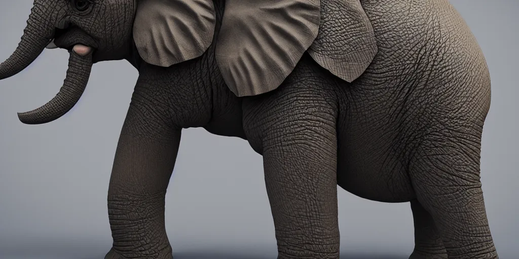 Image similar to baby elephant wearing low-poly, body-armor, intricate detail, military-grade, futuristic, orthographic, octane render, 4k, dynamic pose