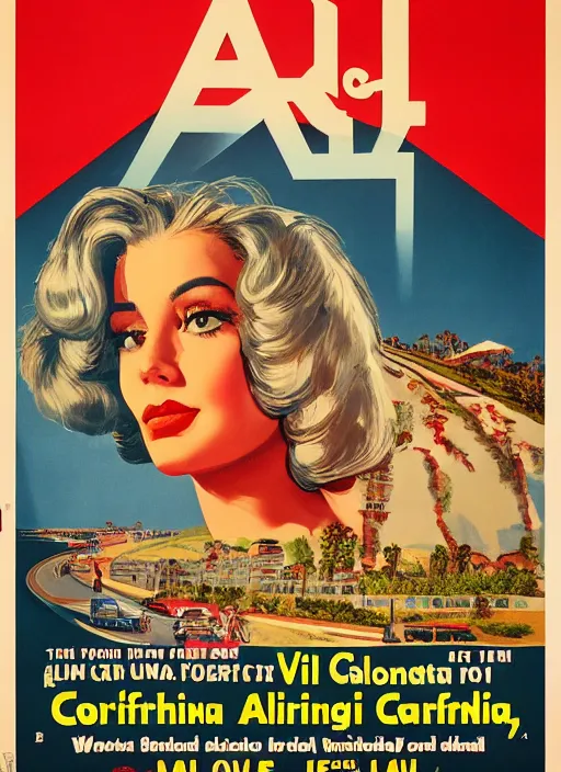 Prompt: a vintage movie poster about california,