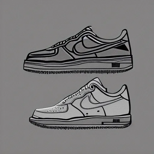 Image similar to technical line illustration of a nike airforce one