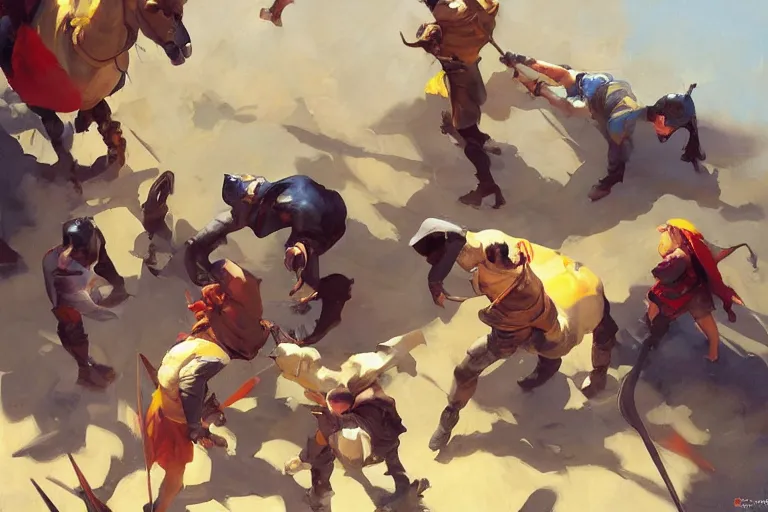 Image similar to greg manchess painting of people in an arena falling over swords, profile picture, organic painting, sunny day, matte painting, bold shapes, hard edges, street art, trending on artstation, by huang guangjian, gil elvgren, ruan jia, randy vargas, greg rutkowski