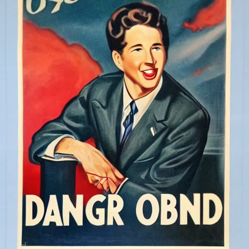 Image similar to Joel Osteen on a 1940s propaganda poster. danger