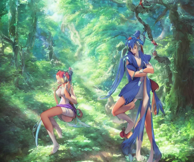 Image similar to genie in a forest, anime fantasy illustration by tomoyuki yamasaki, kyoto studio, madhouse, ufotable, comixwave films, trending on artstation