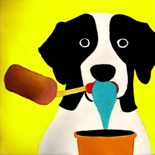 Image similar to painting of a dog eating ice cream