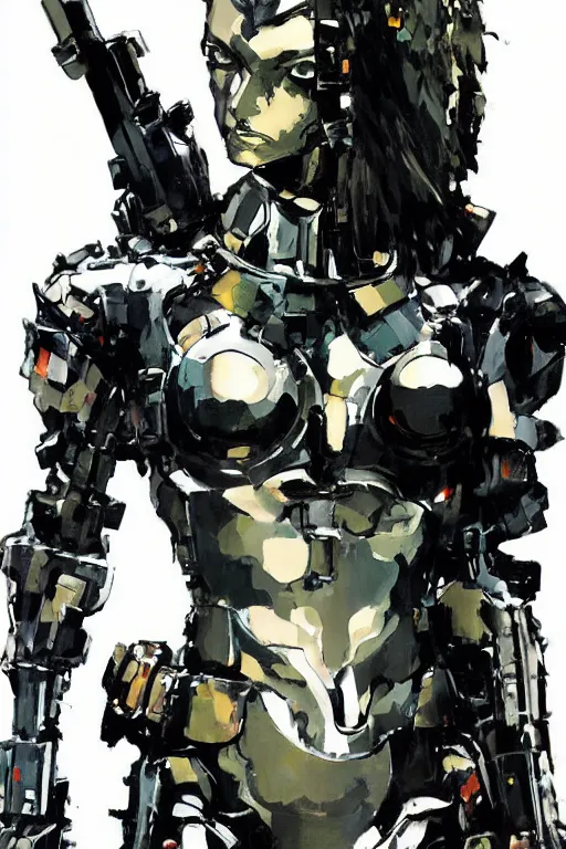 Image similar to full body girl metal armor painting by yoji shinkawa