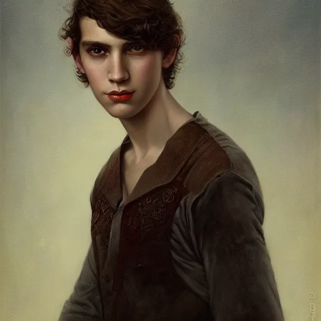 Image similar to a portrait of a content young man with short brown hair, art by tom bagshaw and manuel sanjulian