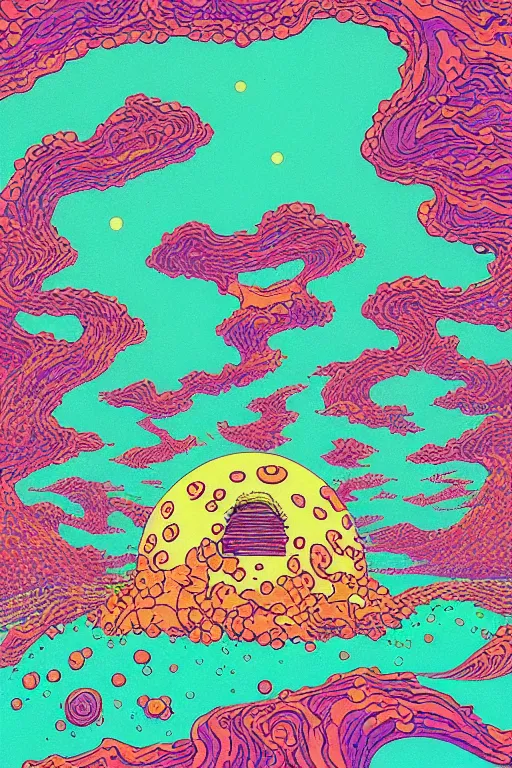 Prompt: a tab of LSD acid melting into a surreal psychedelic hallucination, risograph by kawase hasui, moebius and dan hillier, risograph, colorful flat design, hd, 8k, artstation