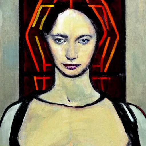 Image similar to loose painting portrait of a beautiful woman by ridley scott and mondrian