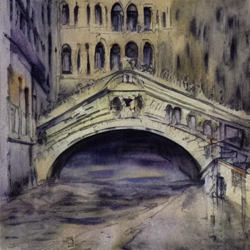 Image similar to the bridge of sighs in the style of vrubel, watercolor, pastel colors, chiaroscuro, bleached colors