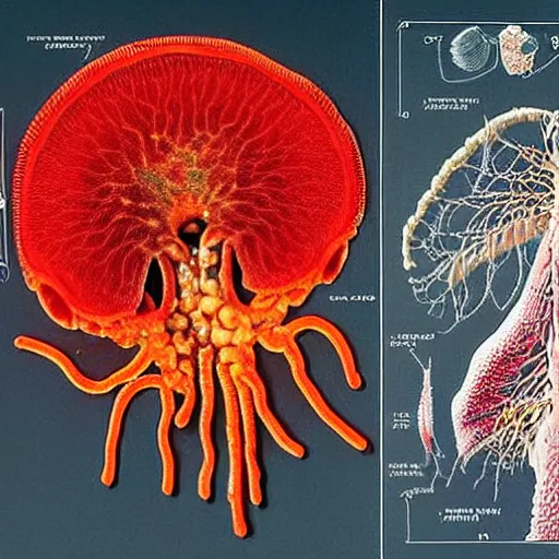 Image similar to an anatomy chart that labels the parts of a new kind of cnidarian that has mysterious organs was recently discovered by scientists in the deep sea