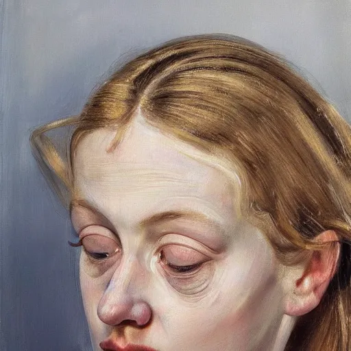 Prompt: high quality high detail painting by lucian freud, hd, pale blonde girl portrait, photorealistic lighting