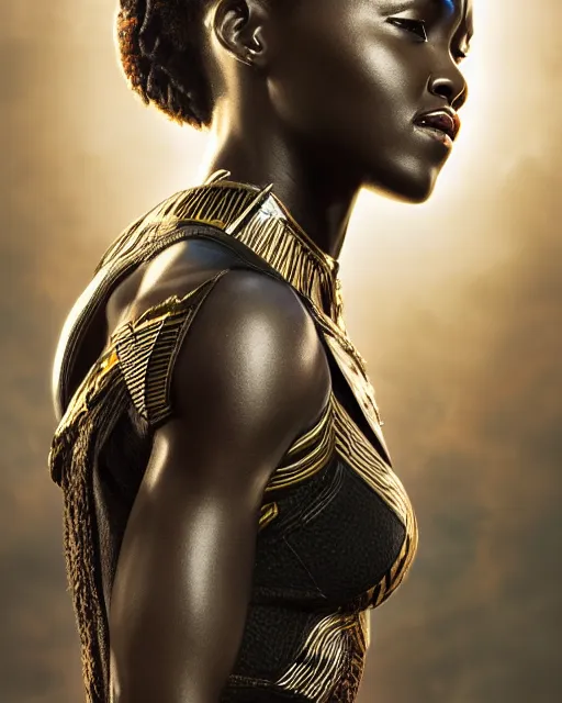 Image similar to 5 5 mm portrait photo of lupita nyongo as black panther. magical atmosphere. art by artgerm and greg rutkowski. highly detailed 8 k. intricate. lifelike. soft light. nikon d 8 5 0.