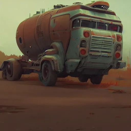 Image similar to concept art of a rusty sci - fi truck, by simon stalenhag