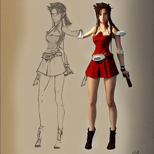 Image similar to full body shot of aerith gainsborough, concept art trending on artstation