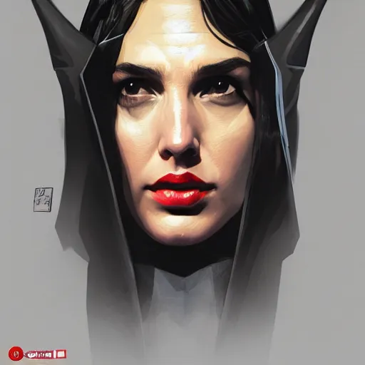 Image similar to a close up face of Gal Gadot as Batwoman by Greg Rutkowski, Sung Choi, Mitchell Mohrhauser, Maciej Kuciara, Johnson Ting, Maxim Verehin, Peter Konig, Zack Snyder, 8k photorealistic, cinematic lighting, HD, high details, dramatic, trending on artstation,