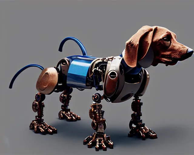 Prompt: dachshund robot, mechanical, machine, octane render, concept art, sharp focus, hyper - realistic, intricate, detailed, eduard pronin, luka mivsek, ruan jia