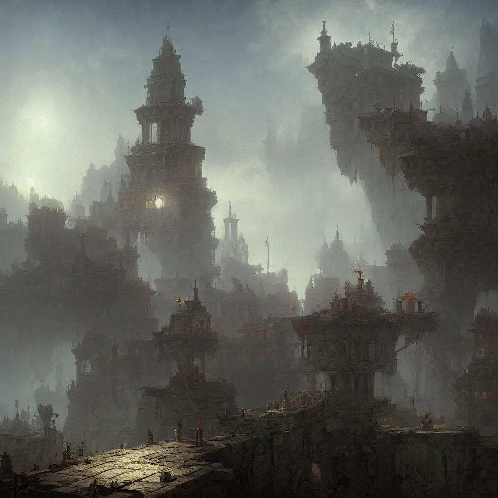 Image similar to platform game level design by ivan aivazovski, andreas achenbac