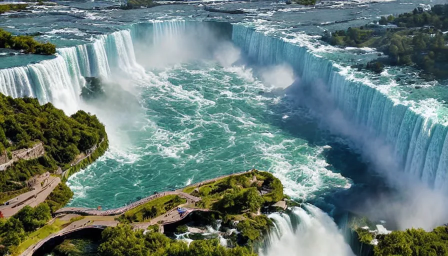 Image similar to beautiful illustration of niagara falls, colorful, unreal engine, hyper realism, realistic shading, cinematic composition, realistic render, octane render, detailed textures, photorealistic, wide shot