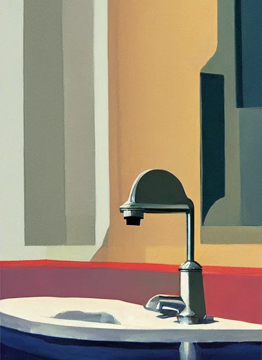 Image similar to water faucet dripping Edward Hopper and James Gilleard, highly detailed