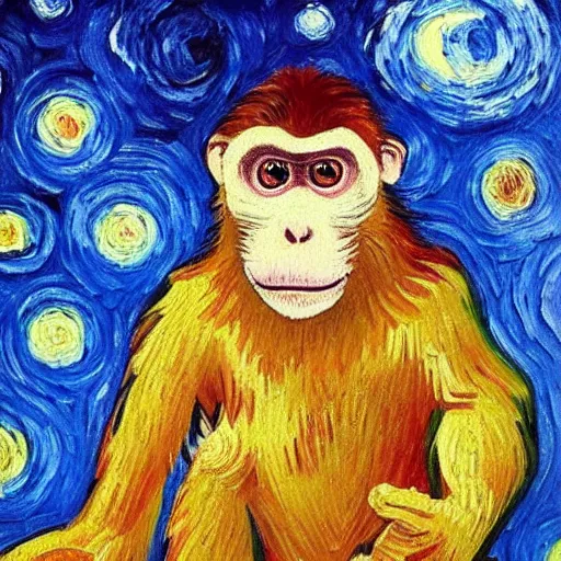 Prompt: oil painting of monkey giving thumbs up + painted by vincent van gogh