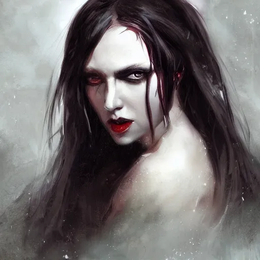 Image similar to raven winged female vampire, fantasy, portrait painted by Raymond Swanland